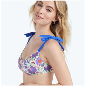 Summersalt Floral Print Marina Bikini Top Tie Strap Bandeau NEW Womens 8